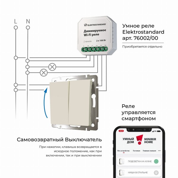 Выключатель двухклавишный с самовозвратом (слоновая кость) W1122403