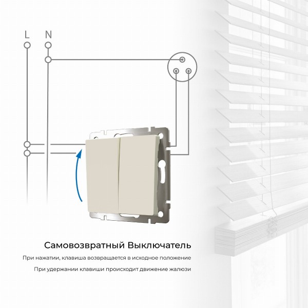 Выключатель двухклавишный с самовозвратом (айвори матовый) W1122462